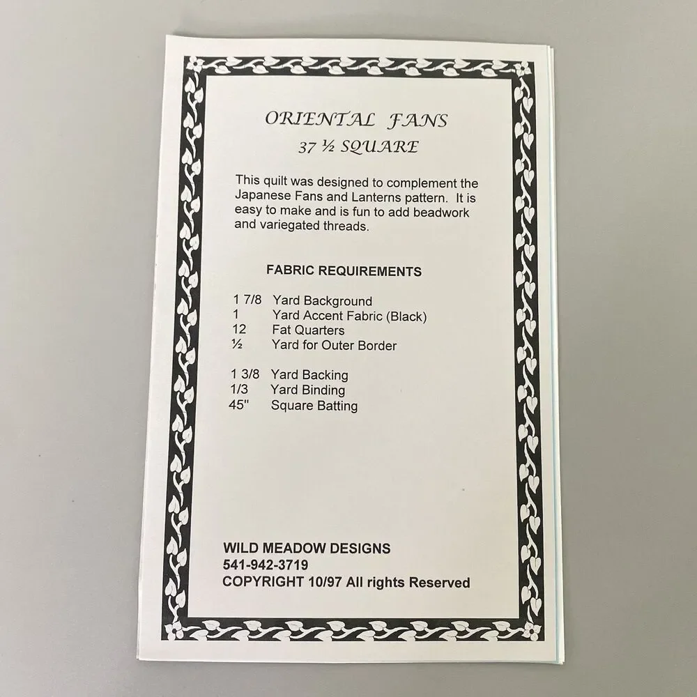 Vintage Oriental Fans Quilt Pattern Japanese Fan Quilt Wild Meadow Designs 1997